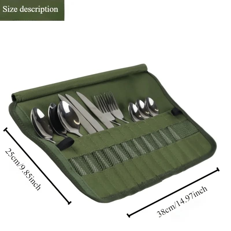 Outdoor camping tableware roll storage bag, Oxford cloth portable tableware bag with safety slot - lightweight and compact trave - 3