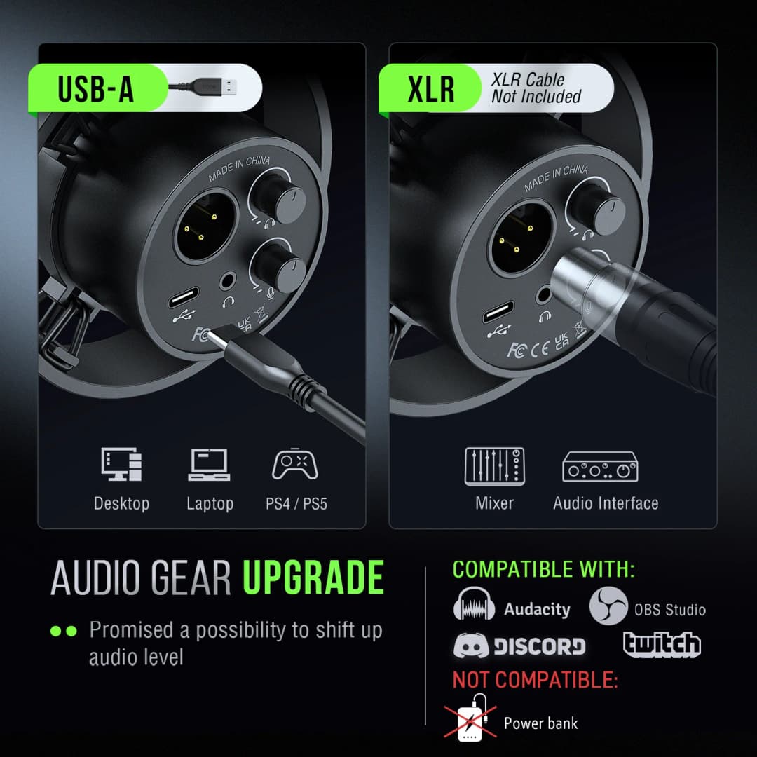 FIFINE USB/XLR Dynamic Microphone with Shock Mount,Touch-mute,Headphone Jack&Volume Control,for PC or Sound Card Recording -K688 - 3