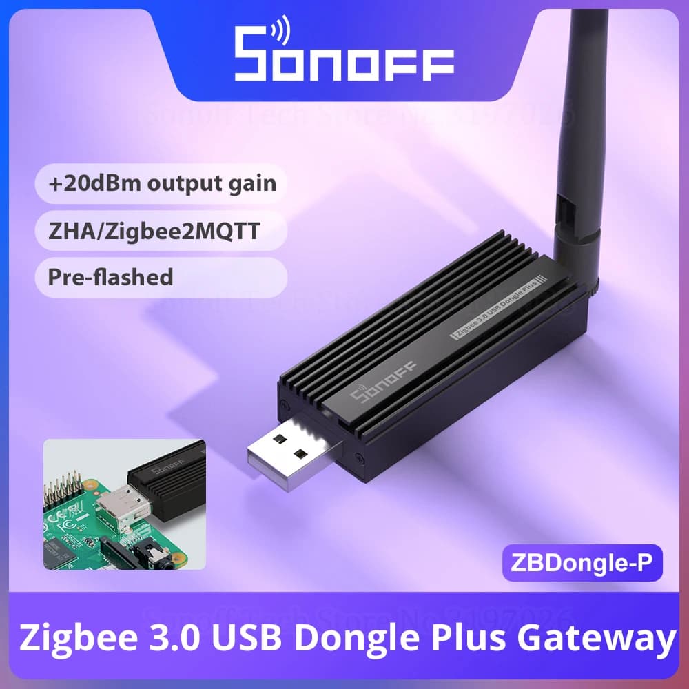 بوابة SONOFF ZBDongle Zigbee 3.0 USB زائد عالمية عبر ZHA أو Zigbee2MQTT تدعم أجهزة استشعار Sonoff ZBMINI وS26R2ZB وSNZB