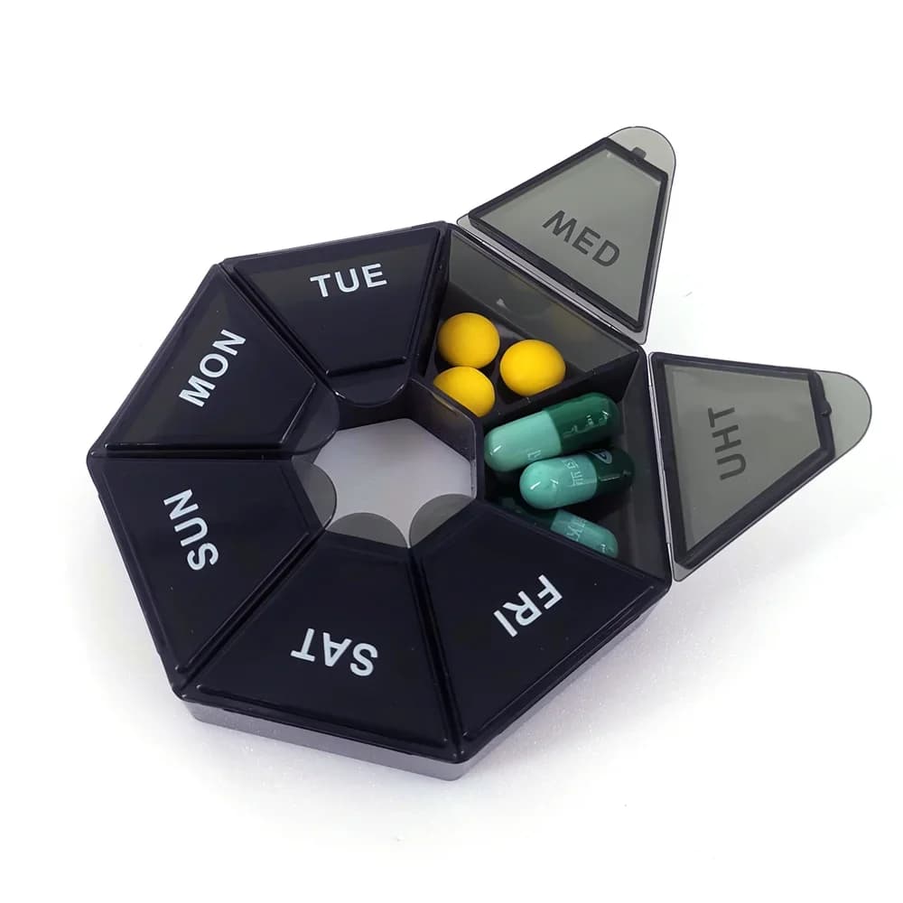 صندوق حبوب السفر الصغير المحمول الصغير، حافظات حبوب الفيتامينات، منظم أقراص التخزين، شبكات 7 أيام، زيوت الأسماك الطبية - 2