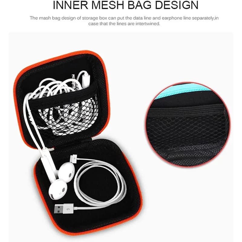 Portable Shockproof Headphone Case Earphone Bag Coin Purse USB Cable Case Carrying Pouch Earphone Accessory Square Storage Box - 2