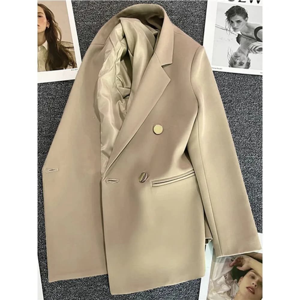 Women Suit Blazer Elegant Coat 2025 Spring Autumn Fashion Korean Blazer Luxury Double Breasted Jacket Solid Ladies Tops Clothes - 5