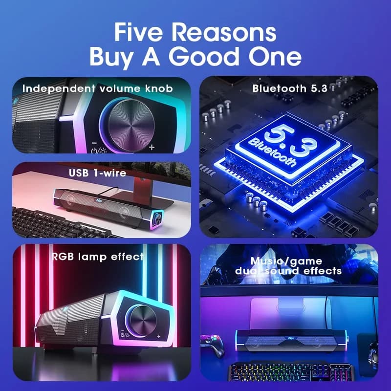 4D Computer Speakers Bluetooth 5.0 Wired Loudspeaker Surround Soundbar Speaker Stereo Subwoofer Sound bar for Laptop Notebook PC - 5