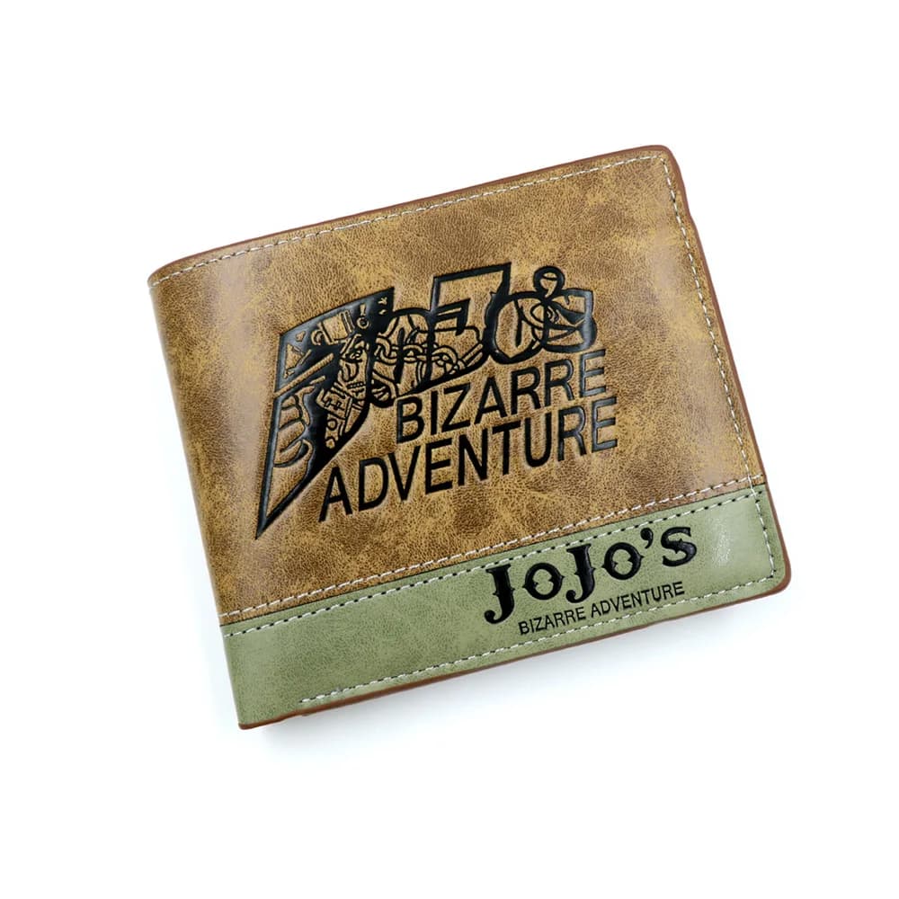 Anime JoJo Bizarre Adventure Khaki Men's Bifold PU Synthetic Wallet Cool Kujo Jotaro Coin Purse Money Clip - 2