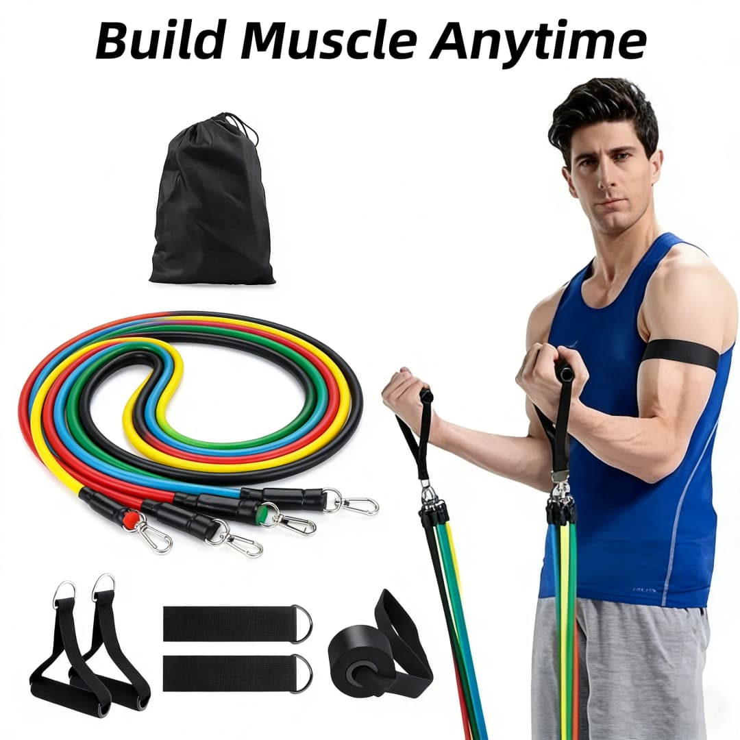11 قطعة/مجموعة حبل سحب، أربطة مقاومة، معدات لياقة محمولة، حزام كاحل، موسع صدر، رباط تمارين مرن