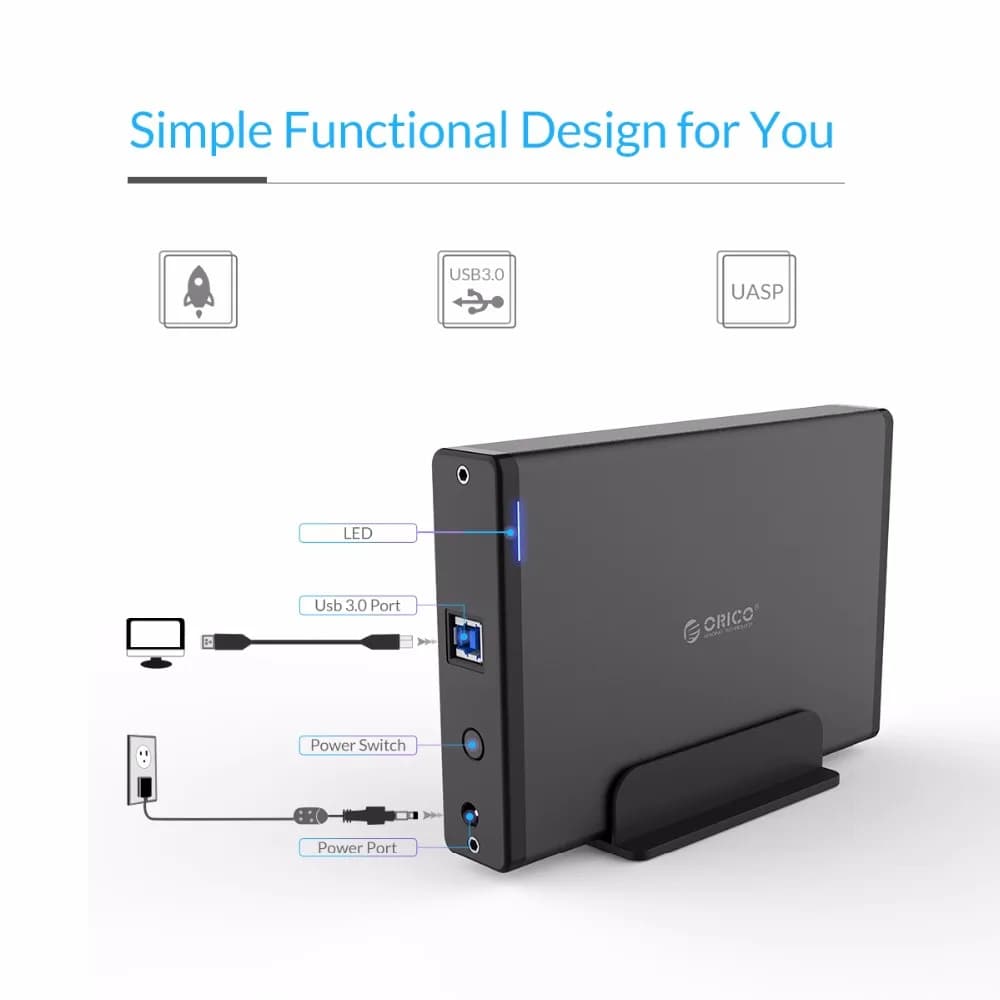 ORICO علبة HDD 3.5 بوصة محول SATA إلى USB 3.0 علبة قرص صلب خارجي لأقراص SSD 2.5 بوصة و3.5 بوصة للكمبيوتر - 3