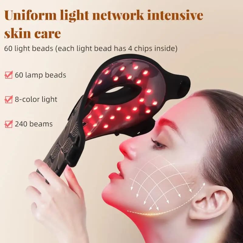8 Colors Facial LED Mask with Neck Red Light Near Infrared Therapy Beauty Mask Anti Aging Skin Rejuvenation Lifting Tighten - 5