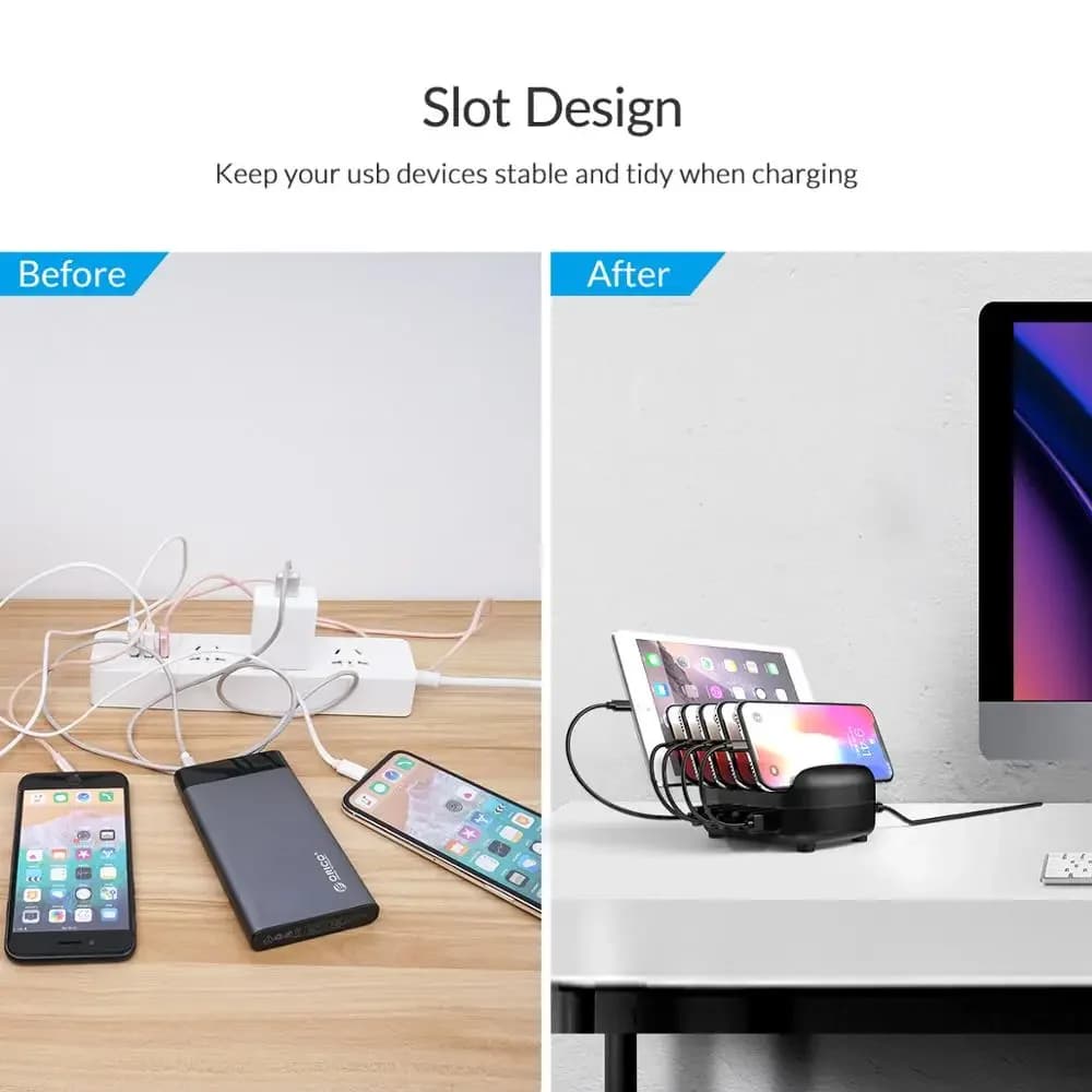 ORICO 5 Ports USB Charger Station Dock with Holder 40W 5V2.4A Charging USB Cable for iphone Samsung Xiaomi ORICO Official Store - 3