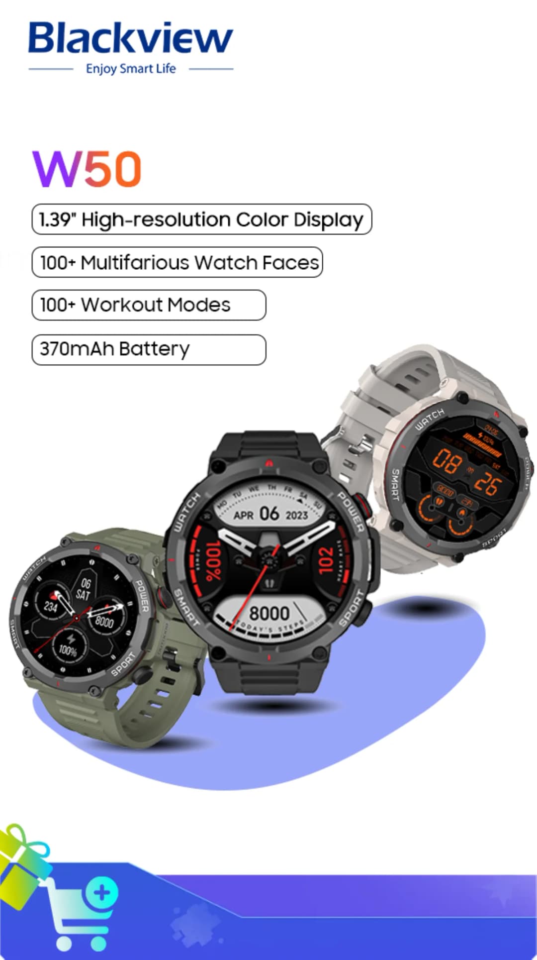 Blackview NEW Smart Watch W50 Waterproof Smart Watch New Version Men Women Health and Fitness Tracking Watch, Bluetooth Calling