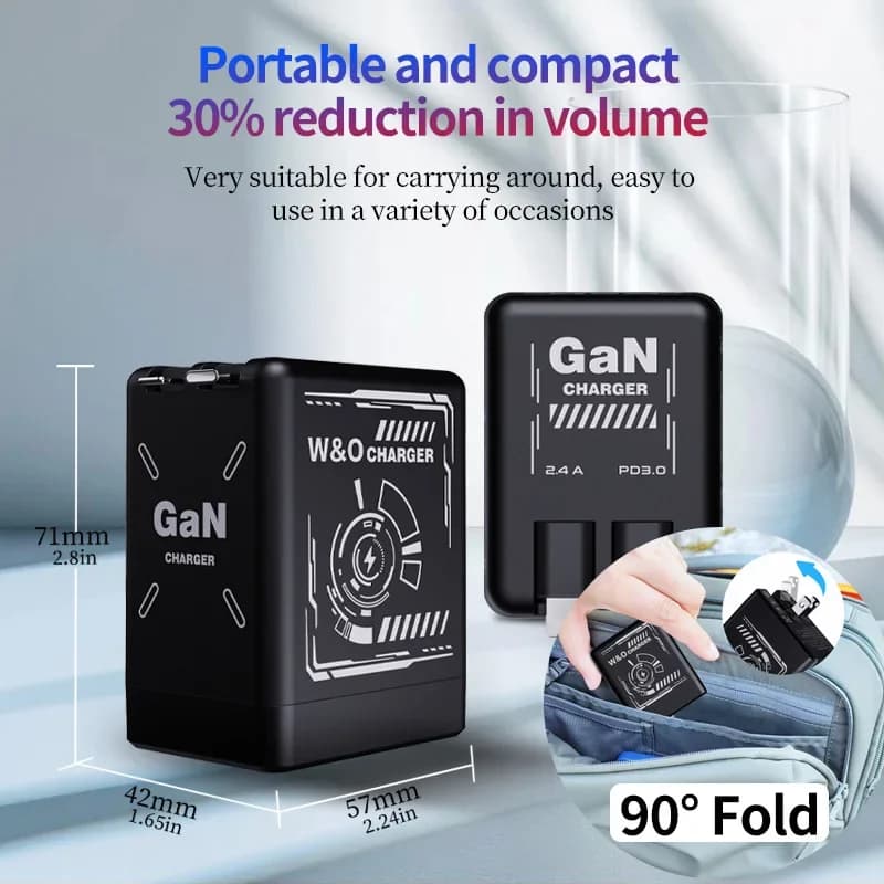 شاحن سريع جديد GaN بقوة 120 واط مع كابل Type-C قابل للسحب ومحول طي محمول متعدد الأجهزة لهواتف آيفون وسامسونج - 5