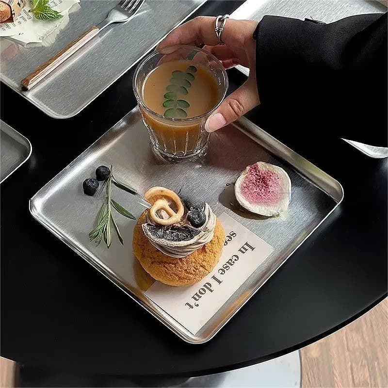 Ins Korean Plateins, Stainless Steel Rectangular Plate Cafe Cake Dessert Plate Storage Trays,Home Kitchen Storage Table Dish - 6