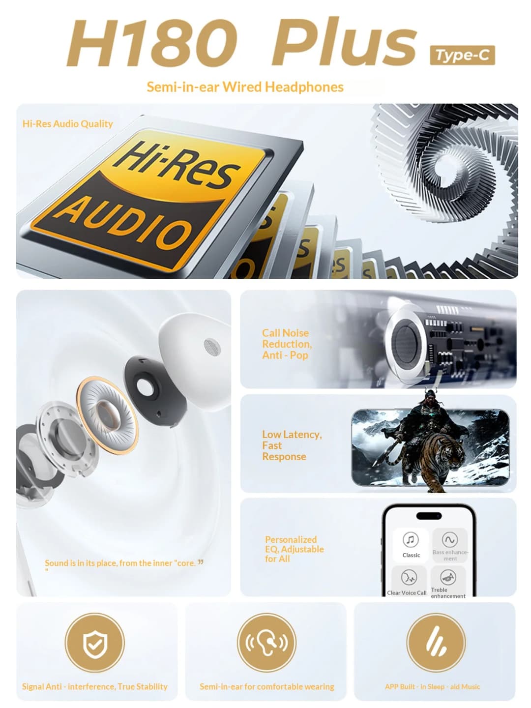 Edifier Sleep Earphones Wired Half In Ear Noise Cancelling Super Sound Insulation Typec Hi Res Audio For Side Sleeping Adults - 5