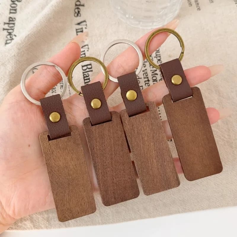 DIY Blank Keychain Wooden PU Leather Strap Keyrings Souvenir Car Pendant Handmade Keyring Jewelry Making Crafts Souvenir Gifts - 5