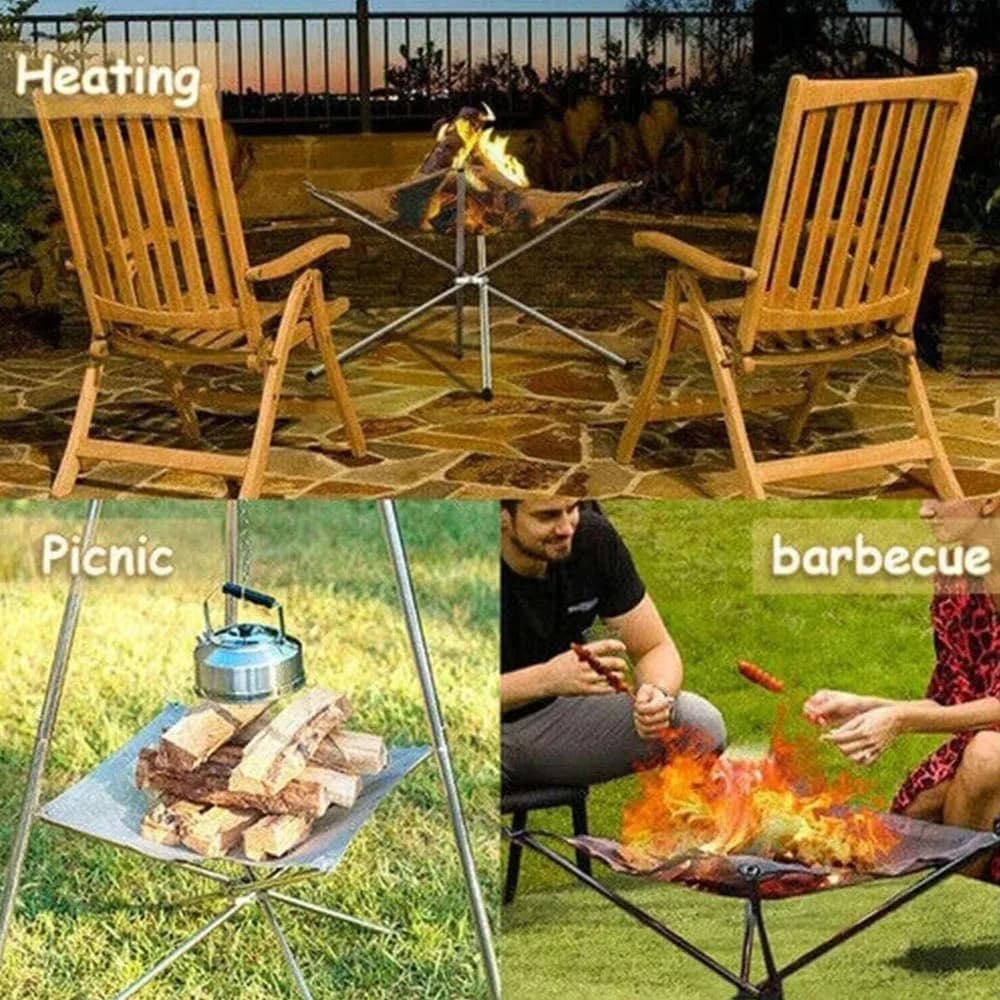 Stainless Steel Outdoor Camping Campfire Fire Rack Foldable Mesh Fire Pit Wood Stove Fire Frame Rack Garden Backyard BBQ Bonfire - 5