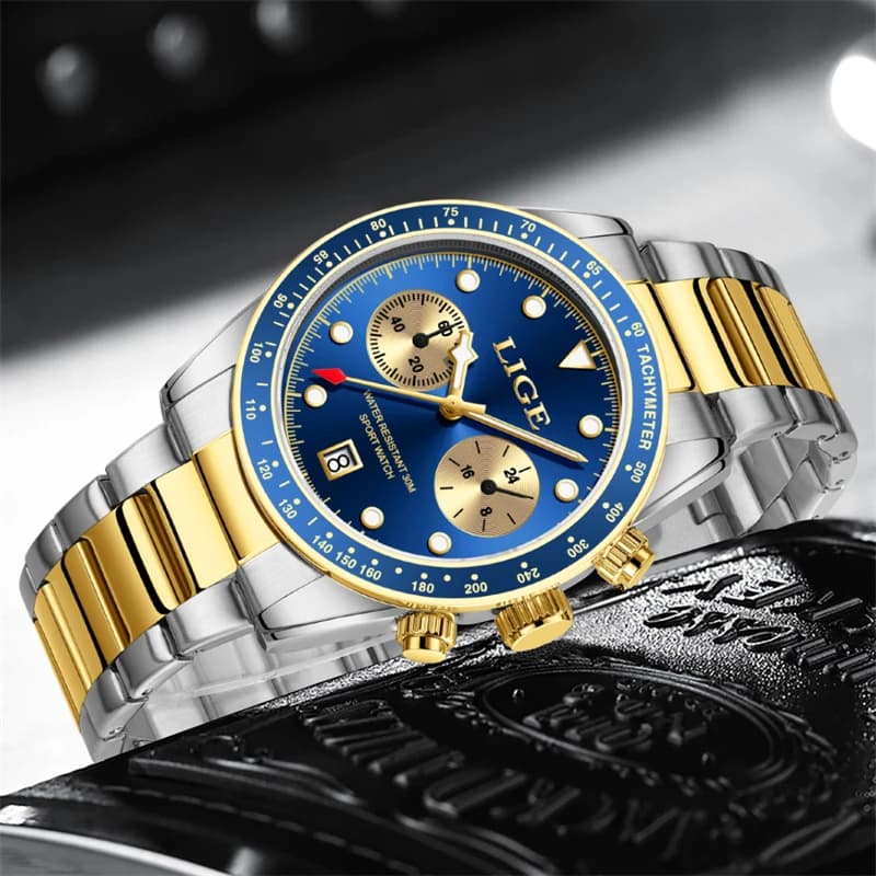 ساعات LIGE جديدة للرجال، علامة تجارية فاخرة، ساعات معصم كوارتز رجالي، ساعة كرونوغراف رياضية مقاومة للماء مضيئة، ريلوجيو ماسكولينو + علبة - 2