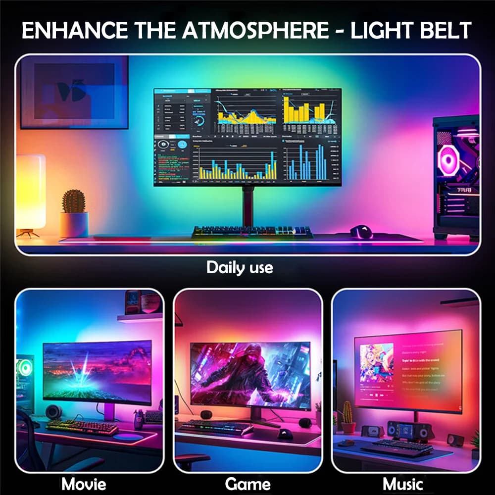 RGB Game Ambient Sync LED Light Strip Computer Monitor Display Backlight DIY Color Pickup Light Smart Gaming Room Decor - 6