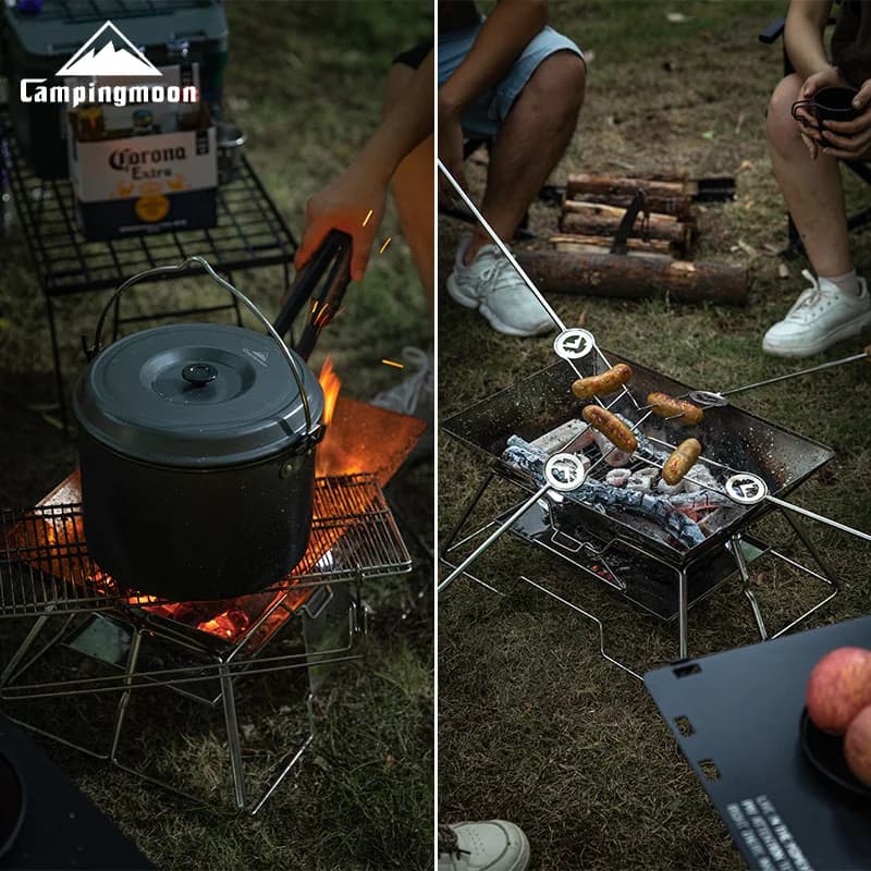 CAMPINGMOON Large Folding Portable Stainless Steel Barbecue Grill BBQ Oven, Camping Picnic Grill Net, Barbecue Grill - 2