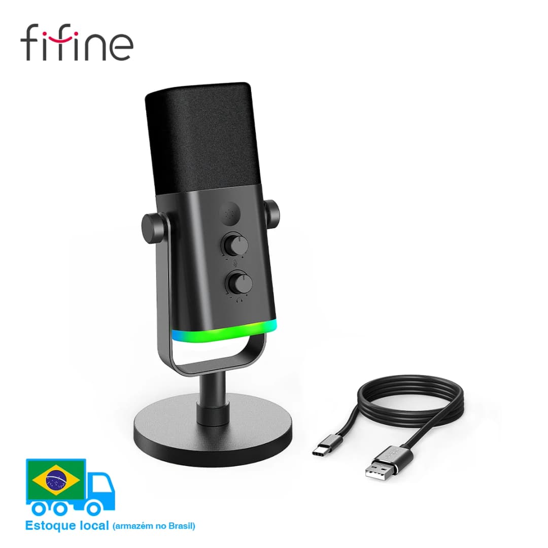 ميكروفون ديناميكي FIFINE USB/XLR مع تحكم RGB، مقبس سماعة رأس، كتم الصوت، لتسجيل ألعاب الكمبيوتر AmpliGame-AM8