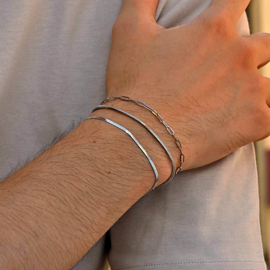 Men's Thin Chain Bracelet,Never Fade Stainless Steel Adjustable Wristband,Minimalist Hip Hop Jewelry Gift - 3