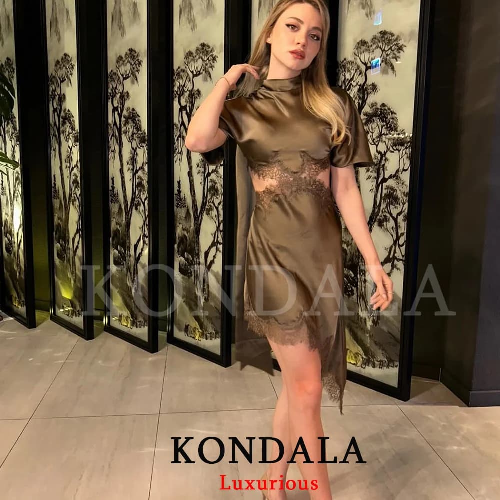 فستان قصير أنيق ومثير للنساء من KONDALA، ياقة غير متماثلة، مناسب للربيع والصيف، عطلات، سهرات - 5