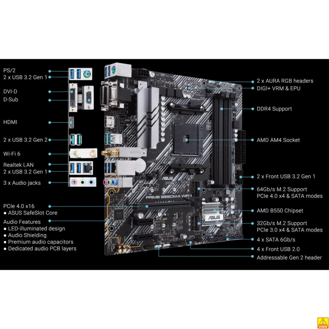 ASUS PRIME B550M-A WIFI II Motherboard Socket AM4 CPU DDR4 4866(O.C) Memory Chipset B550 Mainboard - 2