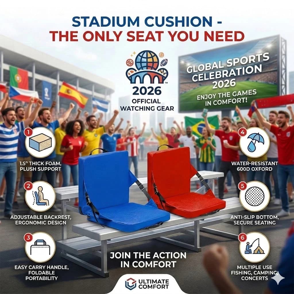 Portable Stadium Cushion 1.5in Thick Foldable Bleacher Seat with Handle Water-resistant Chair Pad for Sports Events & Camping - 4