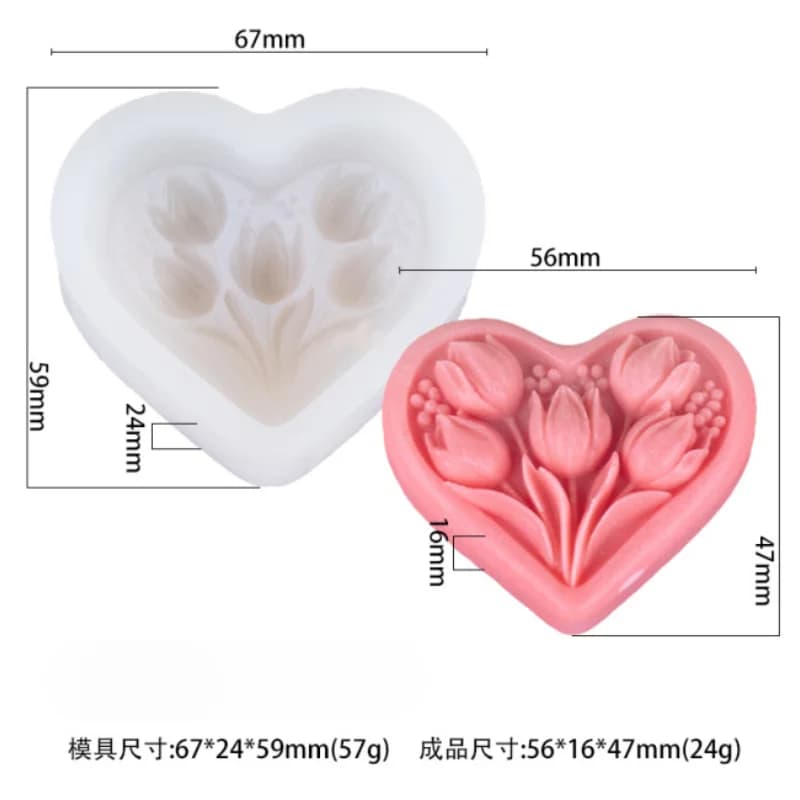 Silicone Mold for Heart-shaped Tulip Candles – DIY Craft Kit for Scented Candles, Plaster, and Soap Making with clear texture - 6