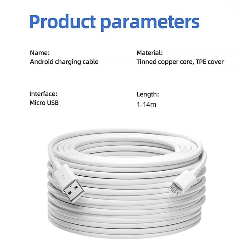 كابل شحن أندرويد طويل للغاية مناسب لمراقبة الطابعة ومسجل القيادة كابل تمديد USB صغير بطول 3M/5M/10M - 6