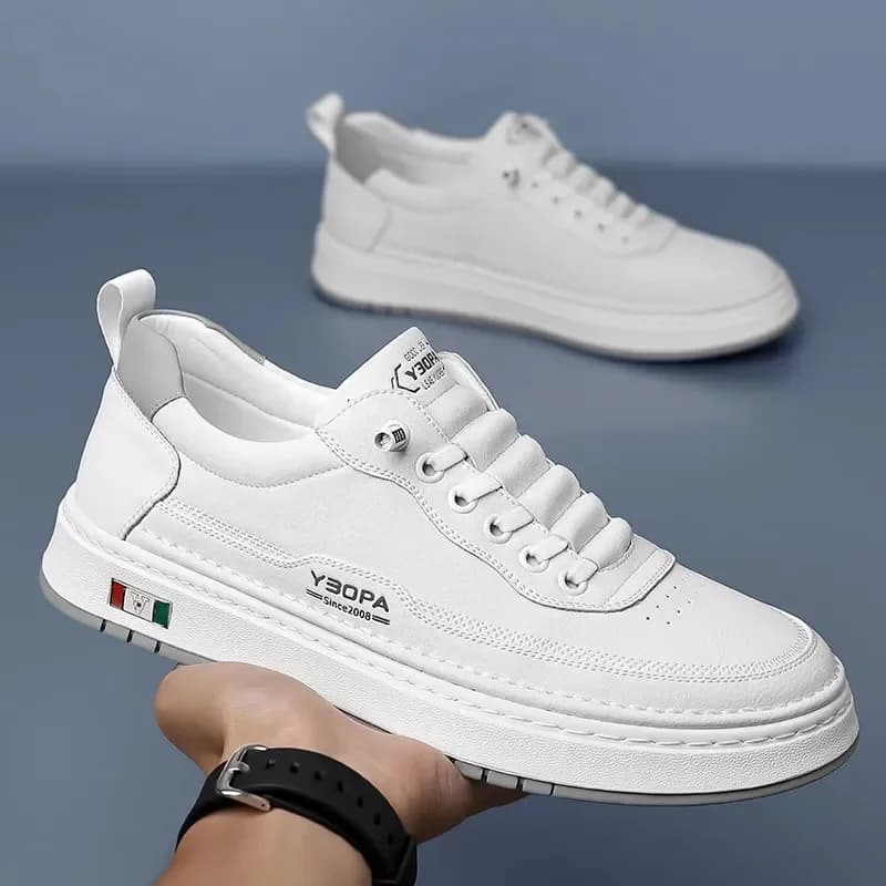 أحذية رجالية كاجوال سهلة الارتداء، جلدية، قابلة للتنفس، متعددة الاستخدامات، بلون سادة، نعل مطاطي مريح، موضة الخريف - 2