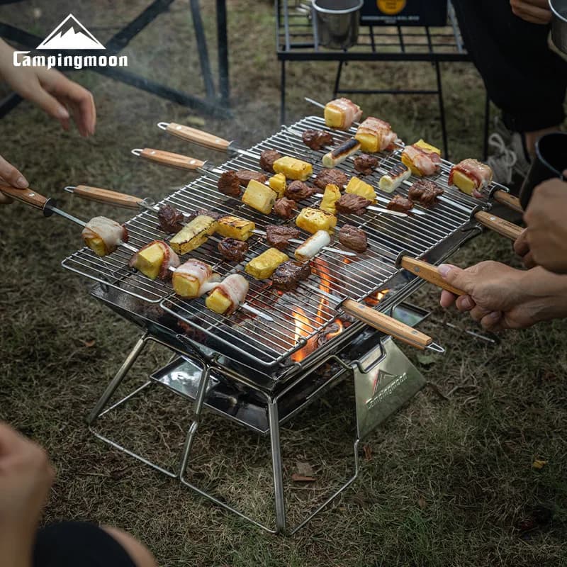 شواية CAMPINGMOON كبيرة قابلة للطي ومحمولة من الفولاذ المقاوم للصدأ، فرن شوي، شبكة شوي للتخييم والنزهات، شواية باربيكيو