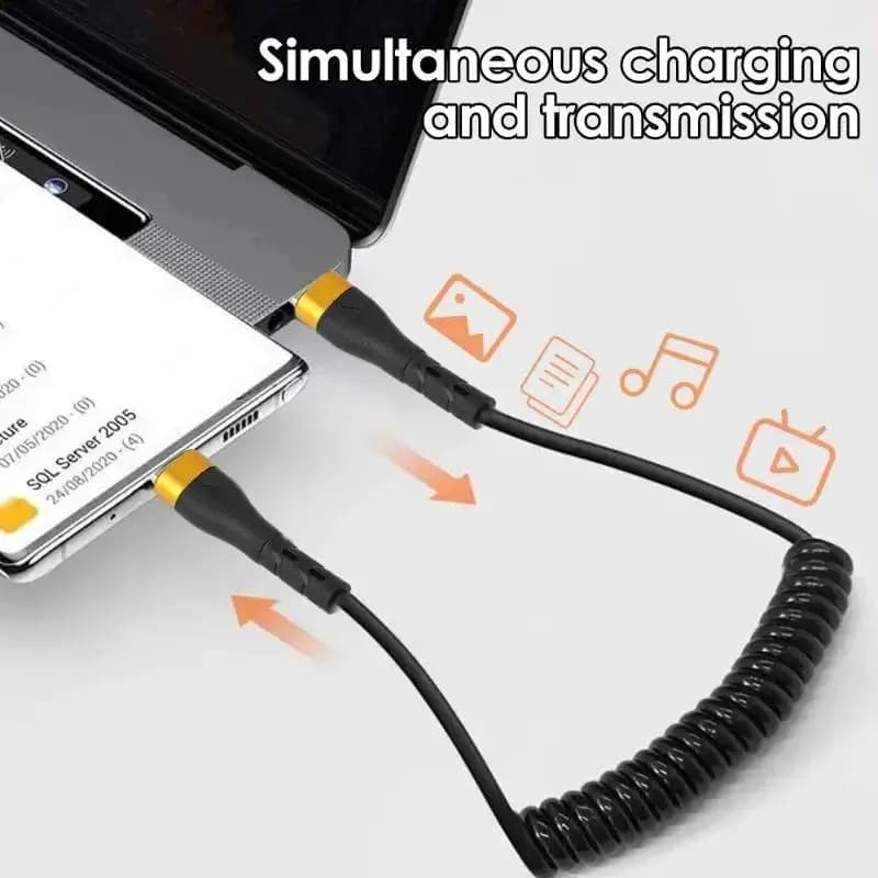 PD 120 واط نوع C إلى نوع C كابل 5A شحن سريع USB C الربيع كابل شاحن السيارة آيفون 15 سلسلة Xiaomi 12 سامسونج S23 ماك بوك - 5