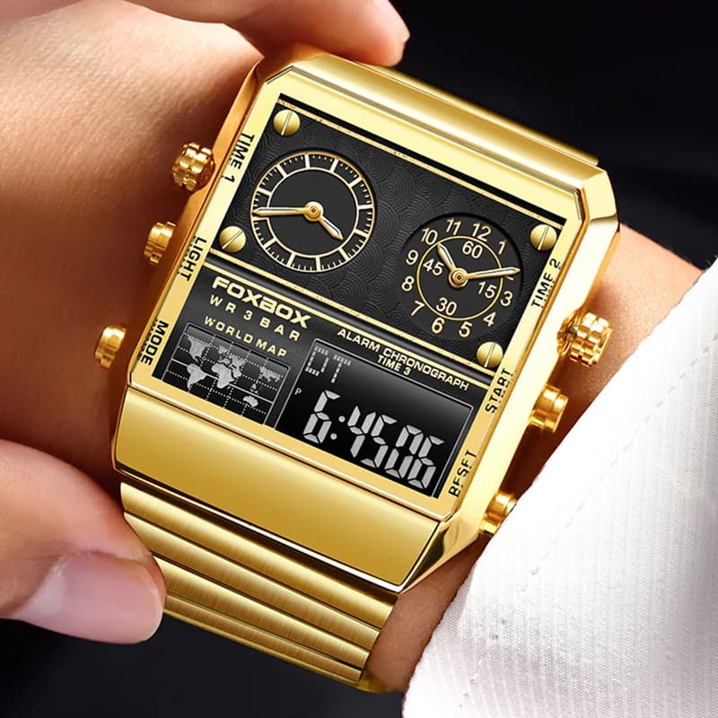 LIGE New Fashion Square Watch Men Casual Sports Military Quartz Chronograph Wristwatches Waterproof Dual Display Watch For Men - 5