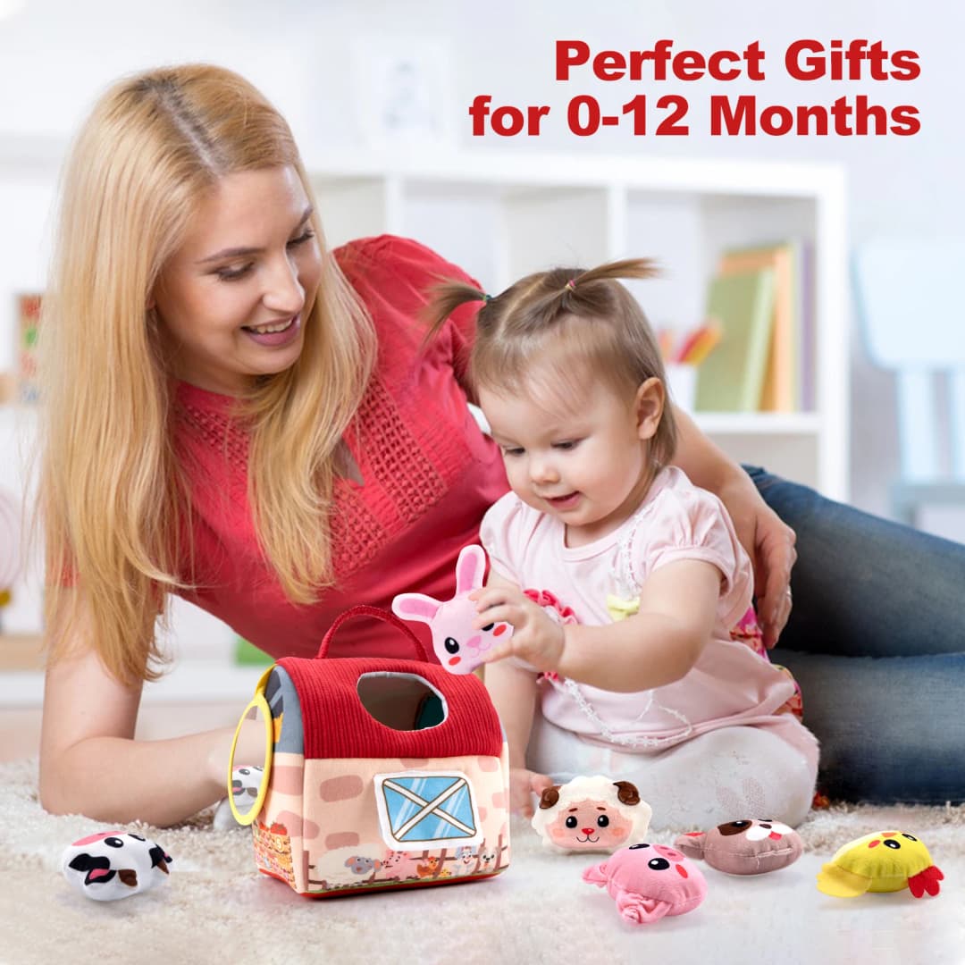Baby Soft Plush Animals Farm Simulated Farm Animals House Set with Sound Animals Cognition Hand-eye Coordination Training Toys - 6