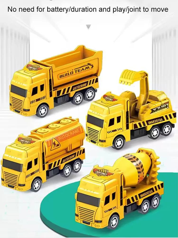 4 سيارات سحب للخلف مجموعة مركبات لعبة تعمل بالاحتكاك - شاحنة قلابة رافعة هدية للأطفال الأولاد والبنات