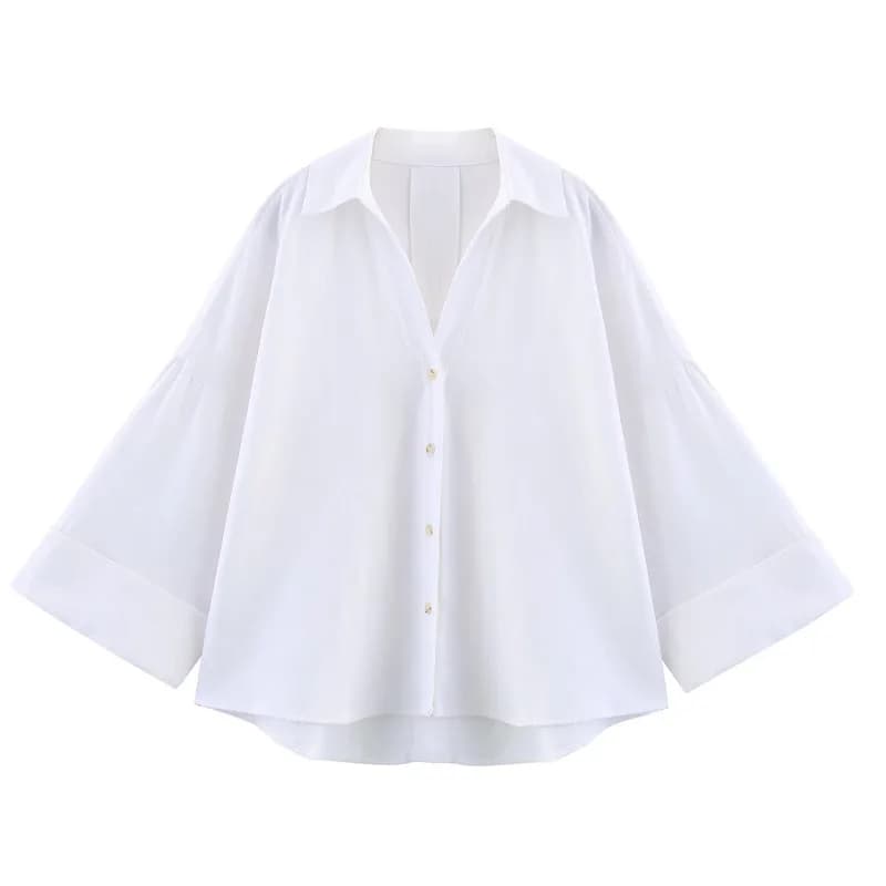MUJER Striped Women's Shirt White Loose Casual Shirts for Women Summer Button up Shirts and Blouses Woman Wide Sleeve Ladies Top - 3