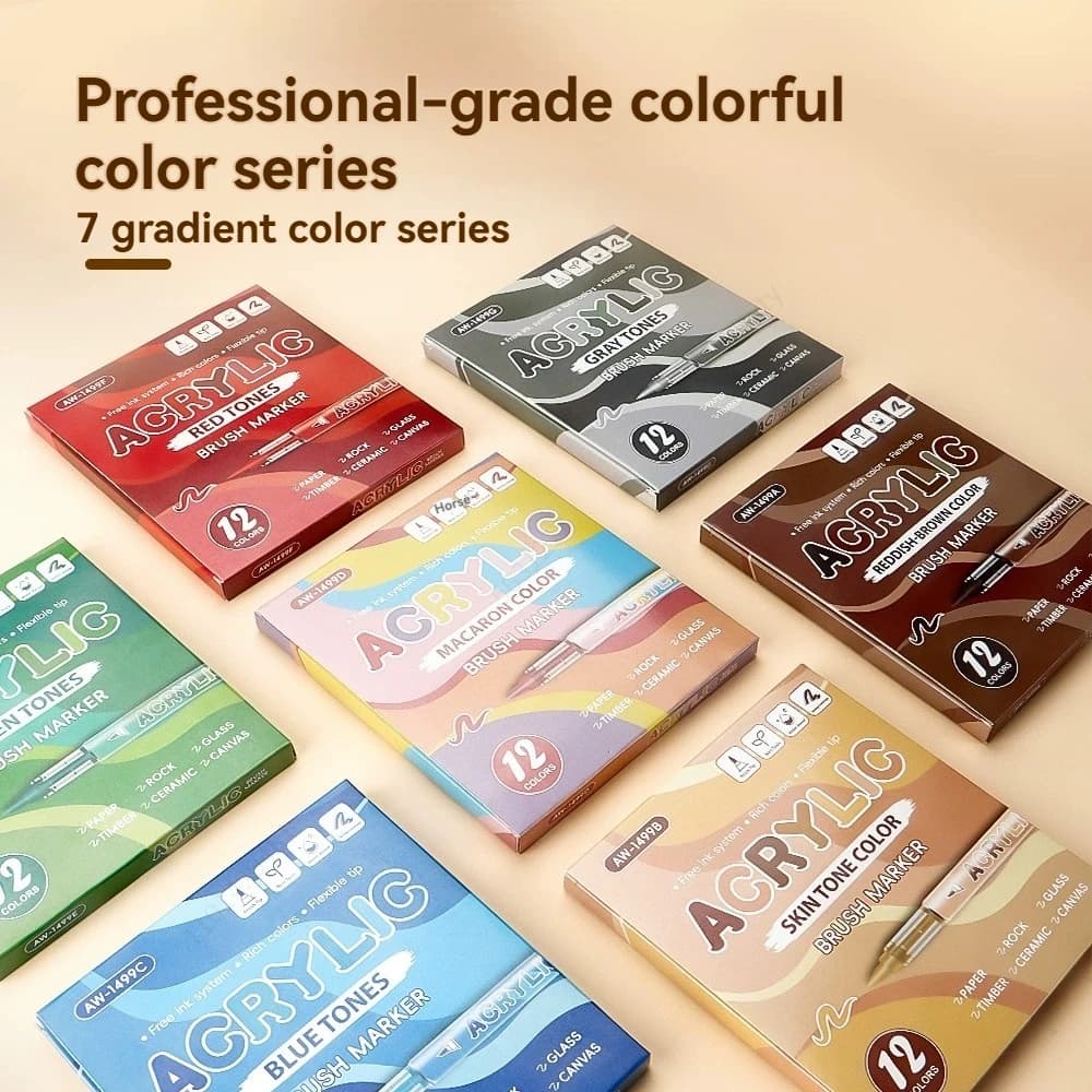 أقلام طلاء أكريليك 84 لونًا، مع نظام حبر سائل، طرف فرشاة، مناسبة للخشب والزجاج والقماش والحرف اليدوية