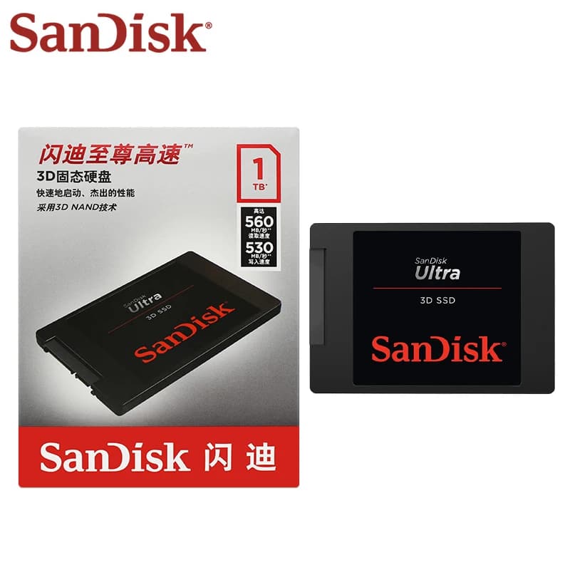 SanDisk Ultra 3D NAND SSD بسعة 500 جيجابايت و1 تيرابايت و2 تيرابايت، بسرعة قراءة تصل إلى 560 ميجابايت/ثانية، محرك أقراص صلبة داخلي SATA III للابتوب
