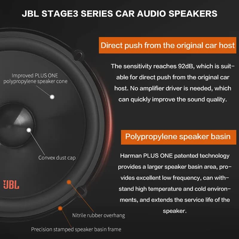 سماعة سيارة JBL مقاس 6.5 بوصة STAGE3 607CF سماعة باب ثنائية الاتجاه سماعة تريبل سماعة ميد سماعة صبووفر سماعة سيارة صوت محيطي - 2