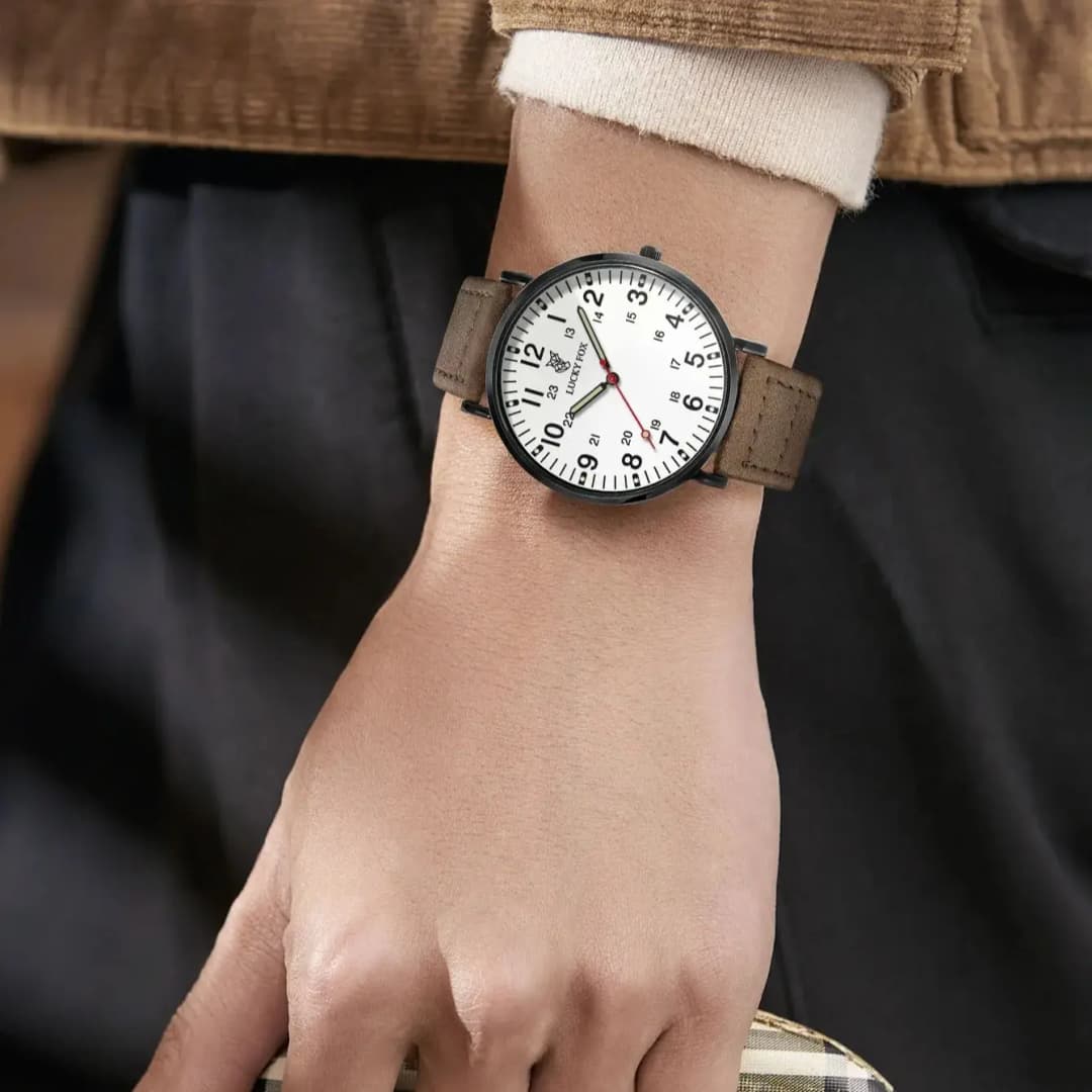 ساعة لاكي فوكس كلاسيكية فاخرة بسيطة غير رسمية كوارتز رجالية ساعة يد للرجال ساعة كبيرة بميناء دائري - 6