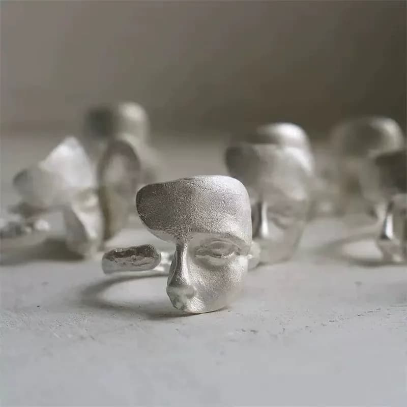 Sam Panda 925 Sterling Silver Mask Ring For Women Gift Frosting Vintage Irregular Personality Punk Jewelry Dropshipping - 3