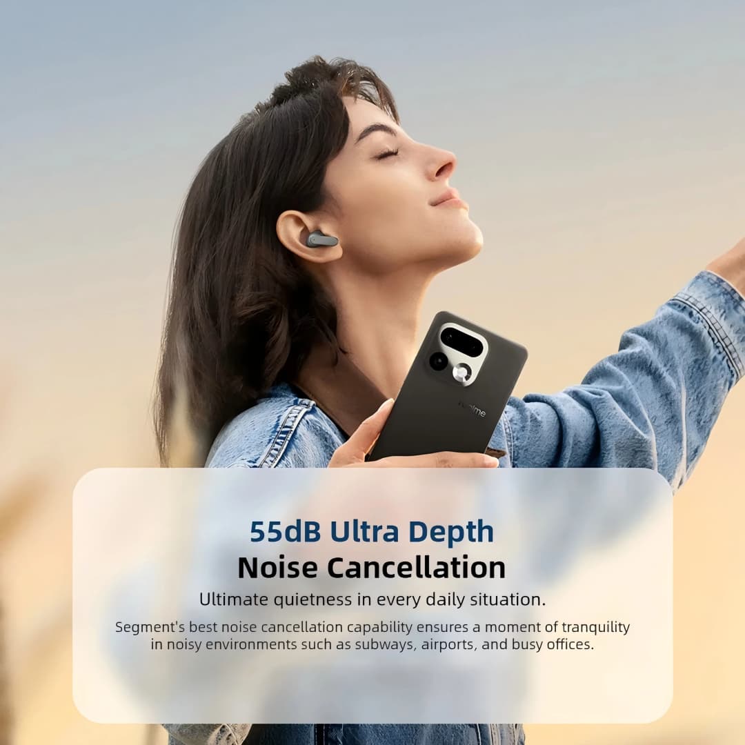 سماعات realme Buds Air8 TWS اللاسلكية 11+6 ملم مشغلات ثنائية رئيسية إلغاء ضوضاء 55dB حتى 58 ساعة تشغيل IP55 بلوتوث 5.4 - 3
