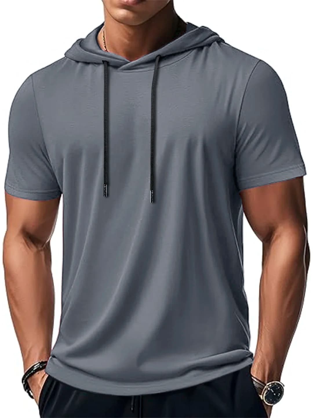 Men's Trendy And Fashionable Thin Style Breathable Loose Outdoor Running Casual Top Sports Short Sleeved T-shirt Hooded Style - 2