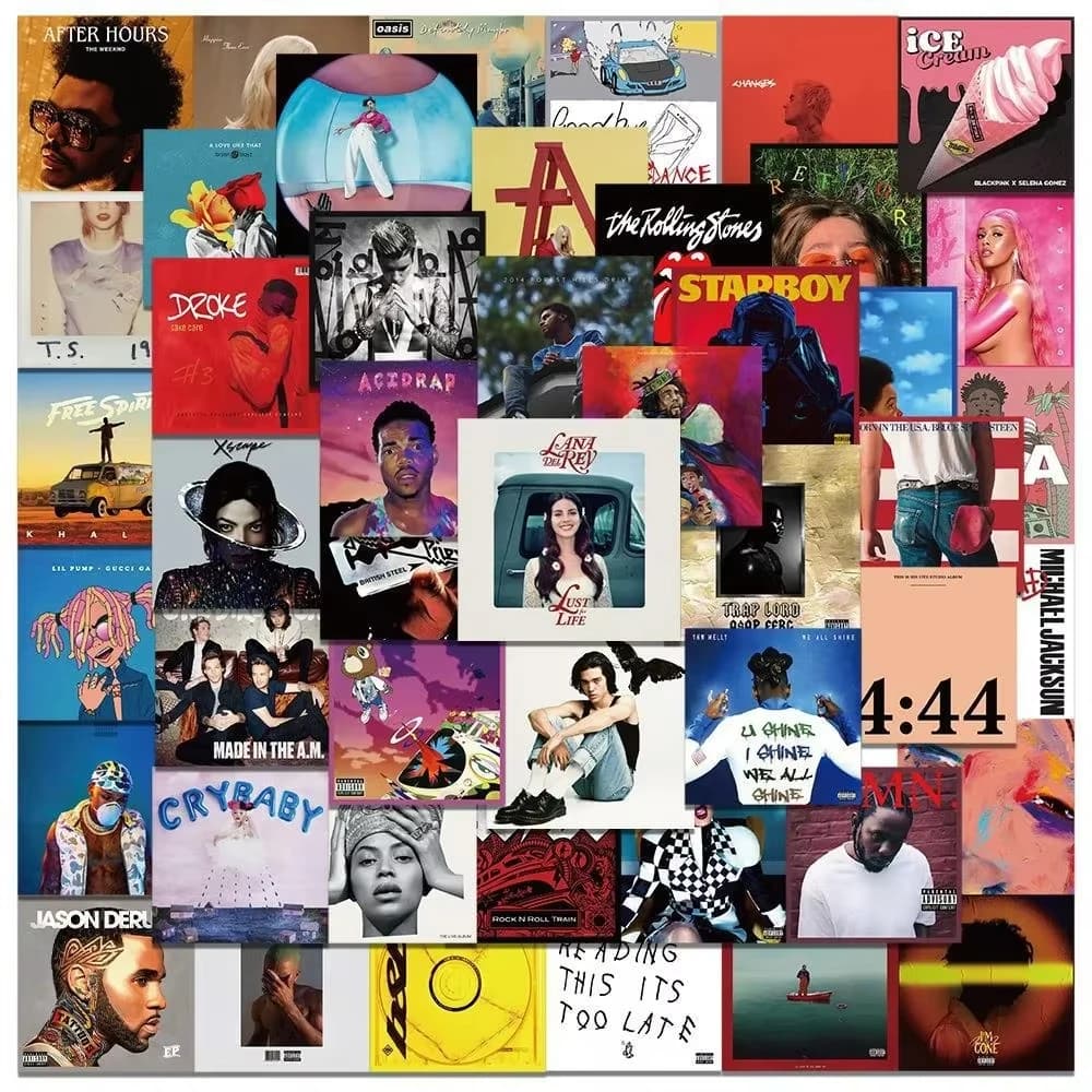 55 قطعة ملصقات أغلفة ألبومات فنانين ومغنين للحقائب وحافظات الهاتف والكمبيوتر المحمول ودفاتر الملاحظات هدايا للأطفال - 5