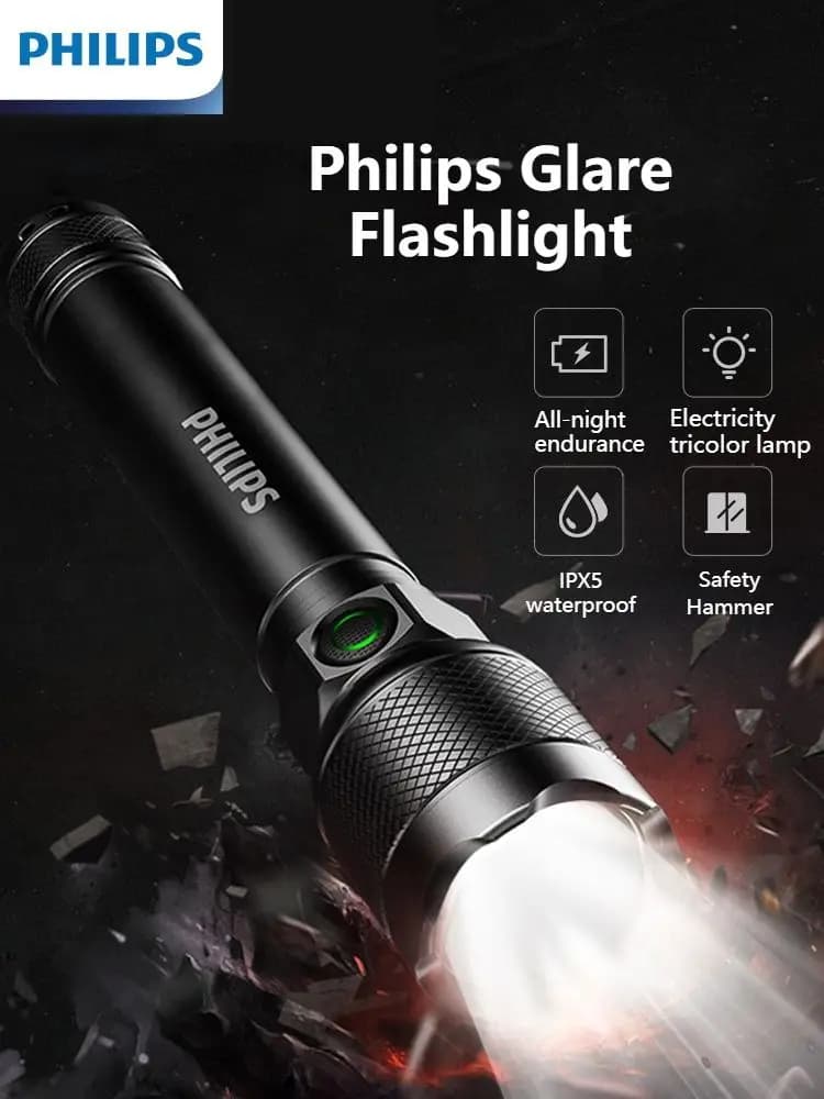 Philips 2pcs Strong Light Flashlight USB Rechargeable flashlight Lamp Portable Ultra Bright Long-range Outdoor Led Flashlights - 2