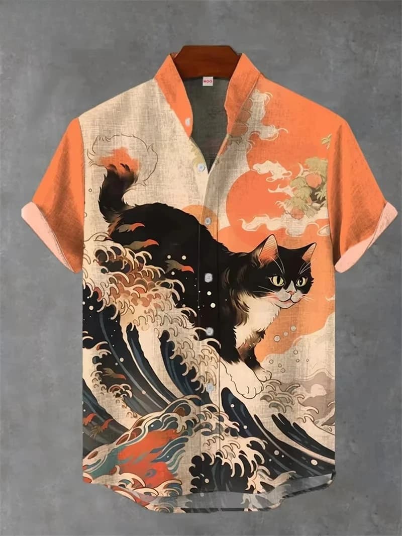 Vintage Men's Shirt 3D Printed Shirt Men's Casual Short Sleeved Top Fashionable Men's Lapel Button Shirt Men T-shirt Polyester - 3