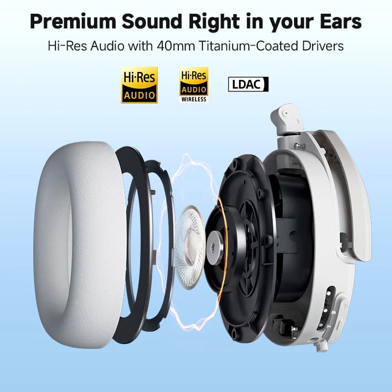 سماعات الرأس اللاسلكية Edifier W830NB بلوتوث 5.4 إلغاء الضوضاء النشط دقة عالية فوق الأذن LDAC قابلة للطي -45dB ANC 94 ساعة - 3