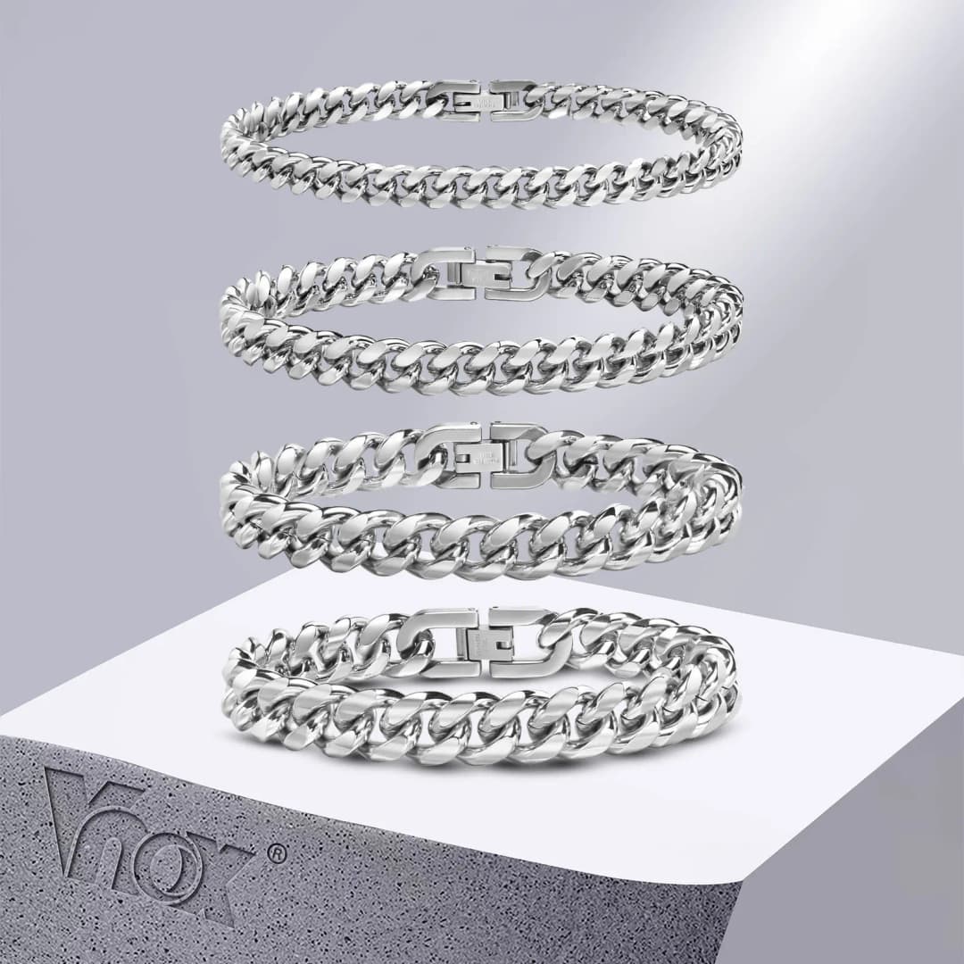Vnox 6/8/10/12mm Cuban Chain Bracelets for Men Women, Solid Stainless Steel Curb Link Chain Wristband Jewelry - 6