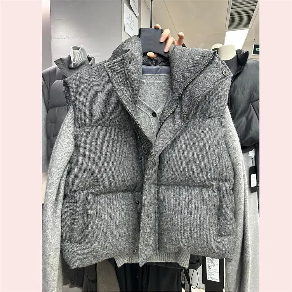 2025 Korea Chic Streetwear Personalized Vest Short Parkas Casual Elegant Coat Advanced High Street Moda All-match Women Jacket