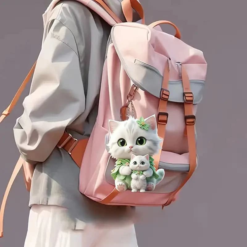 قلادة سيارة معلقة لمرآة الرؤية الخلفية على شكل قطط ونحل، زخرفة أكريليك 2D، ديكور داخلي للسيارة، صناعة يدوية، ديكور لحقيبة الظهر - 6