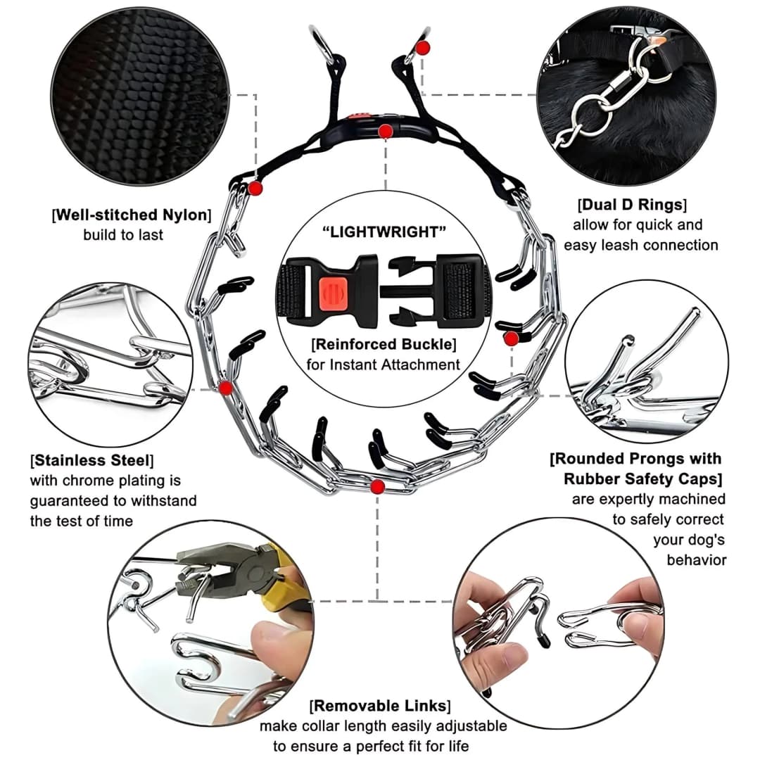 Dog Prong Training Collar Choke Pinch Collar with Rubber Comfort Tips Quick Release Snap Buckle Adjustable for Puppies Dogs - 3